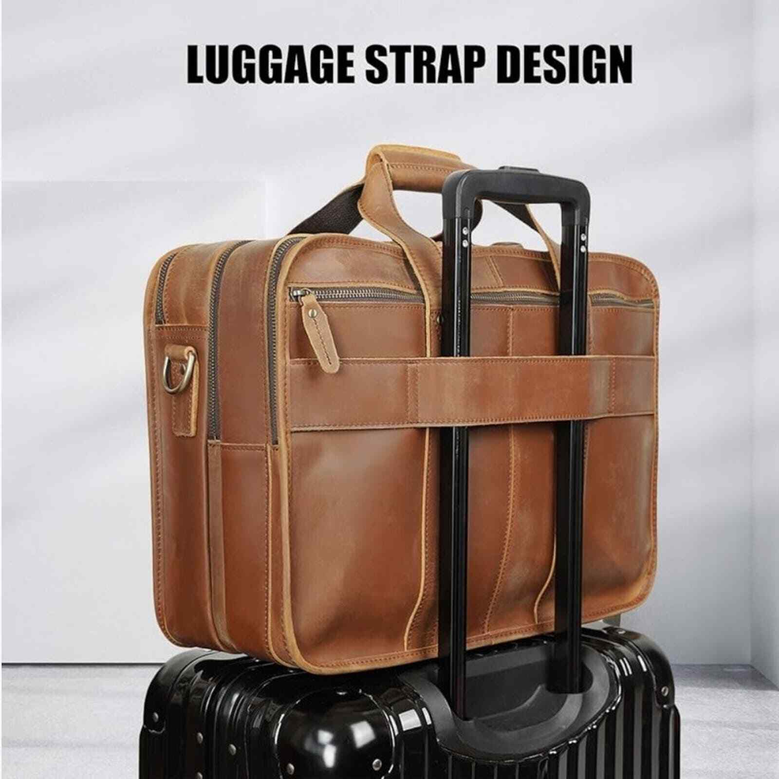 Men\'s Luxury Leather Briefcase 17” Business Travel Laptop Messenger Brown Bag