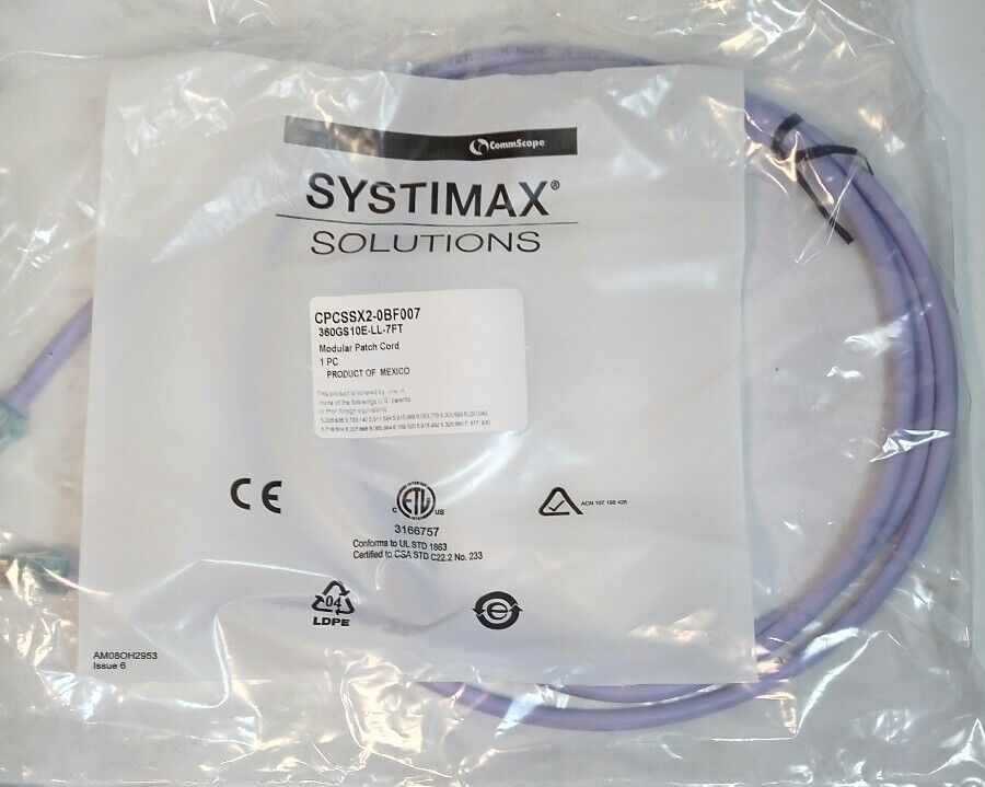 Commscope Systimax  7-FOOT Cat 6 Modular Patch Cable, Cord Lilac  360GS10E
