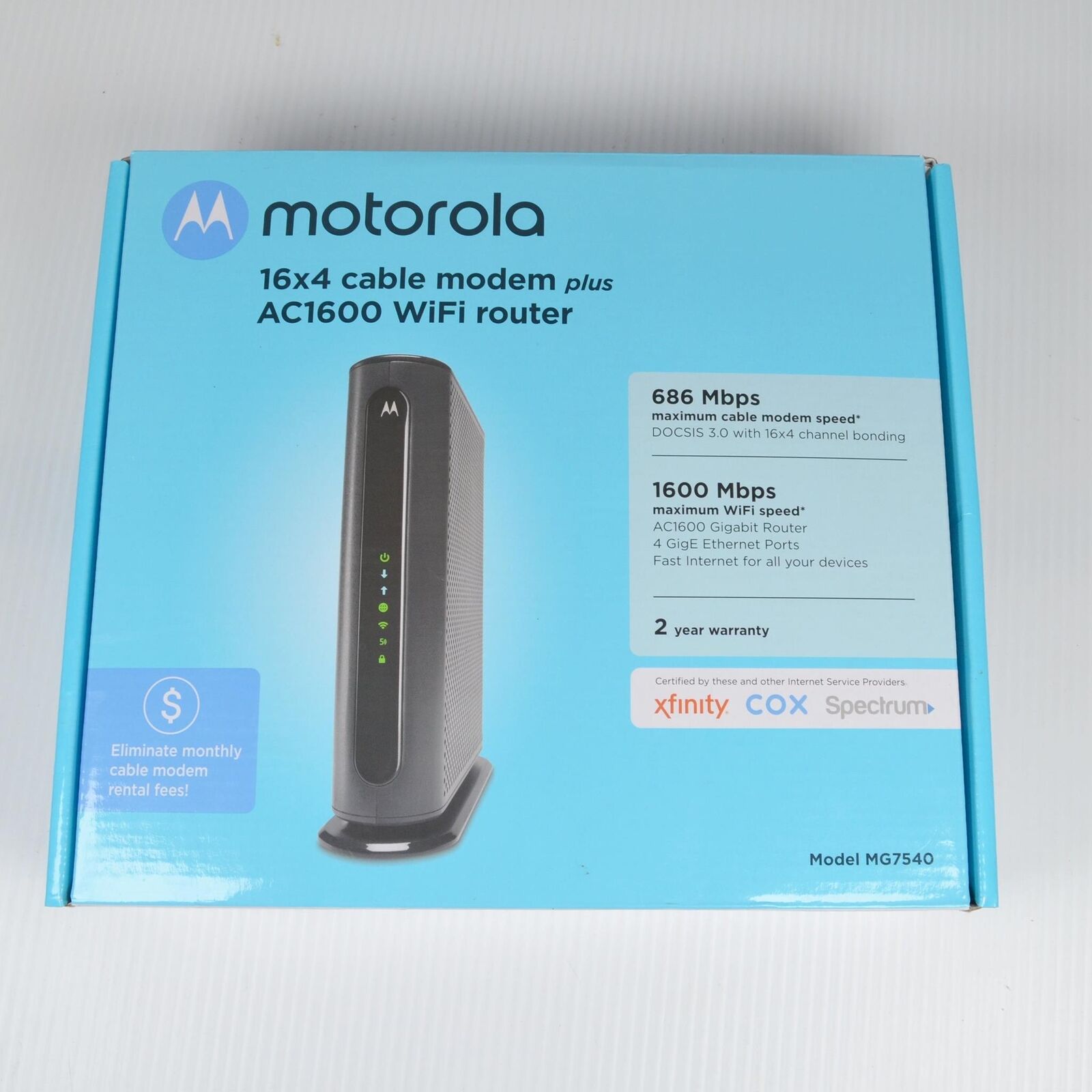 Motorola 16X4 Cable Modem Plus AC1600 WiFi Router - 686 Mbps Cable