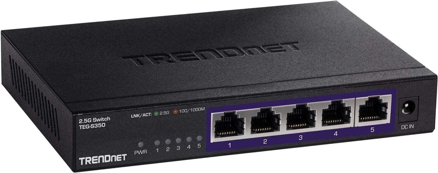 TRENDnet 5-Port Unmanaged 2.5G Switch, 5 x 2.5GBASE-T Ports, 25Gbps TEG-S350