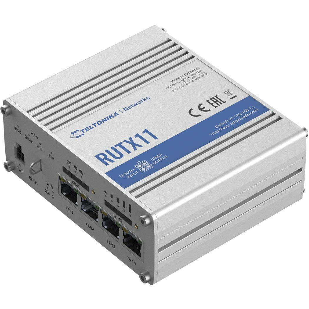 Teltonika RUTX11 Mobile LTE Cat6 Router, WiFi - 802.11b/g/n/ac-wave2, 2 SIM card
