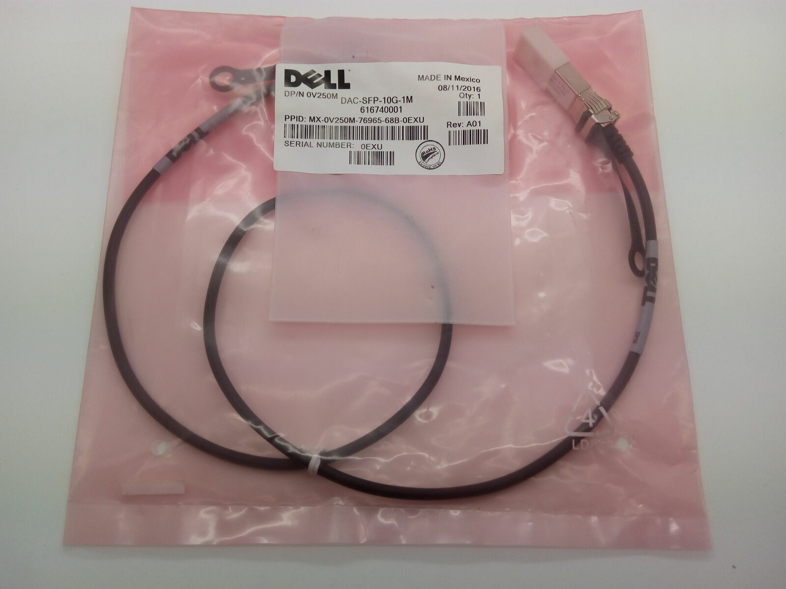 Dell DAC-SFP-10G-1M 616740001 0V250M SFP cable