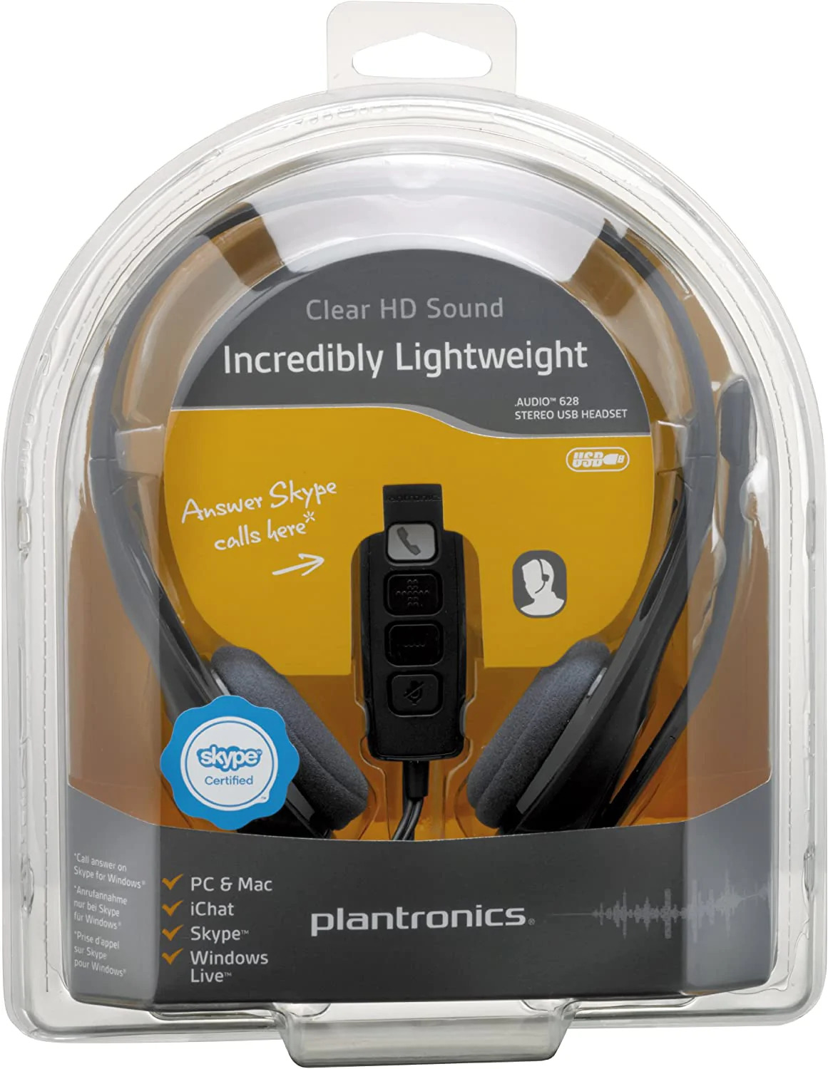 Plantronics Audio 628 Stereo USB Headset Lightweight Headband Voice / Gaming