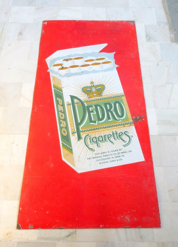 Antique Old Huge Rare & Big Size PEDRO Cigarettes Ad Porcelain Enamel Sign Board