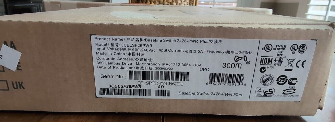 3Com 3CBLSF26PWR Baseline Switch 2426-PWR Plus 24 Port New Open Box 
