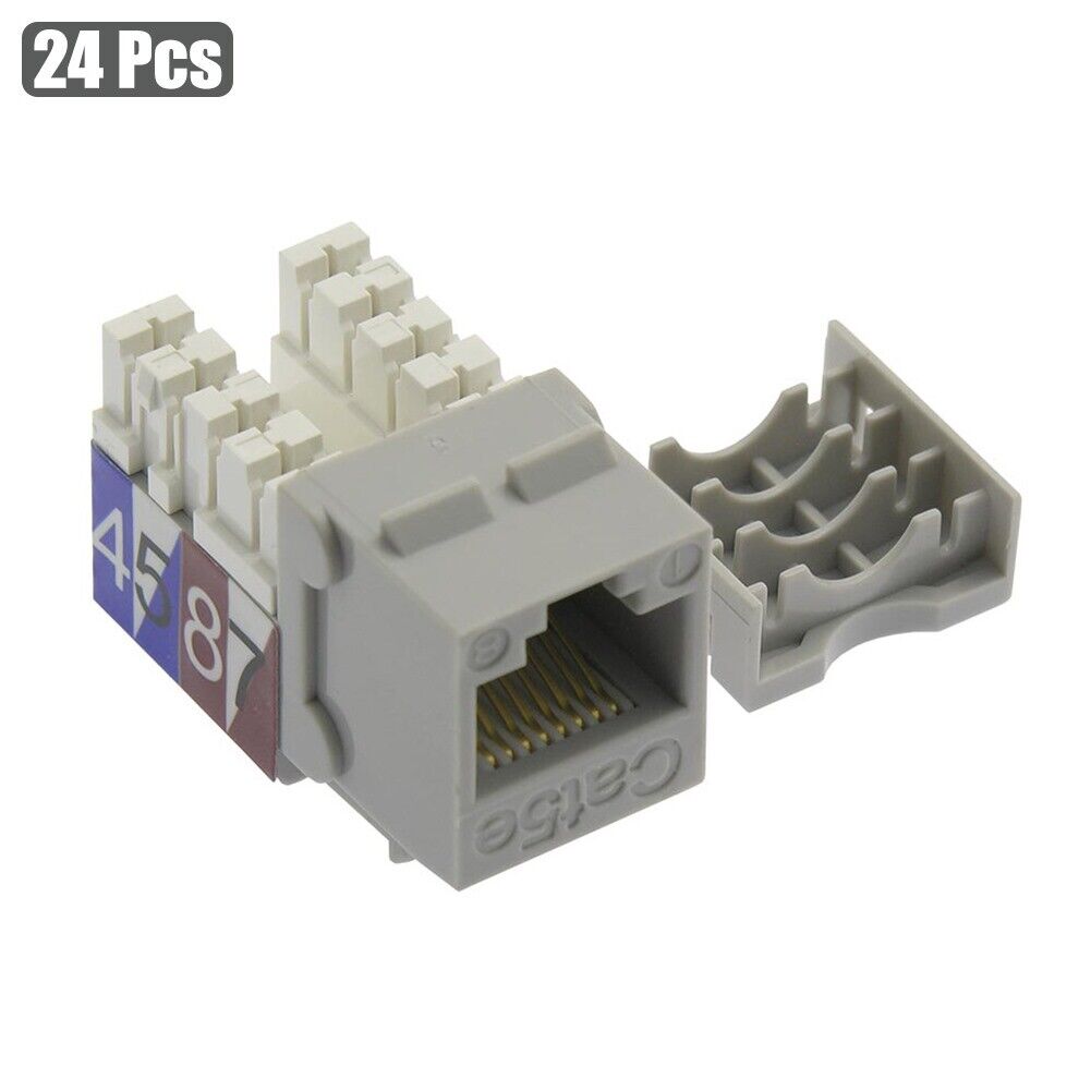 24 Pcs Cat5E RJ45 Ethernet LAN Network Keystone Jack 110 Punch Down Snap-in Gray