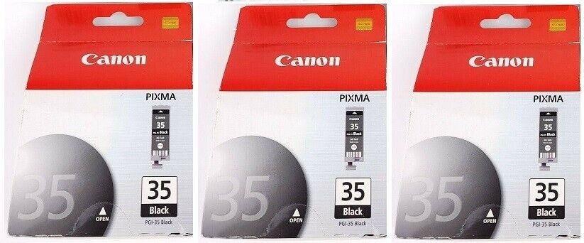 Set of 3 Genuine Original OEM Factory Sealed Canon 35 Black Inkjet Cartridges