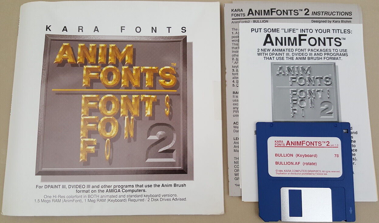 KARA FONTS - AnimFonts 2 BULLION©1989 for Commodore Amiga Deluxe Paint Video etc