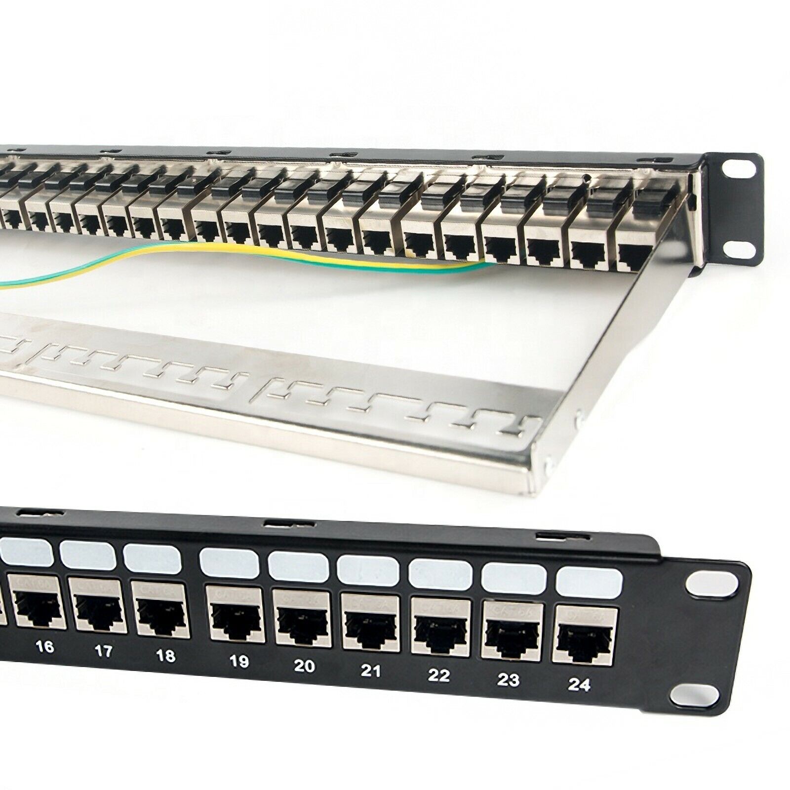 Patch Panel 24 Port Cat6A with Inline Keystone, Coupler Patch Panel STP Shielded