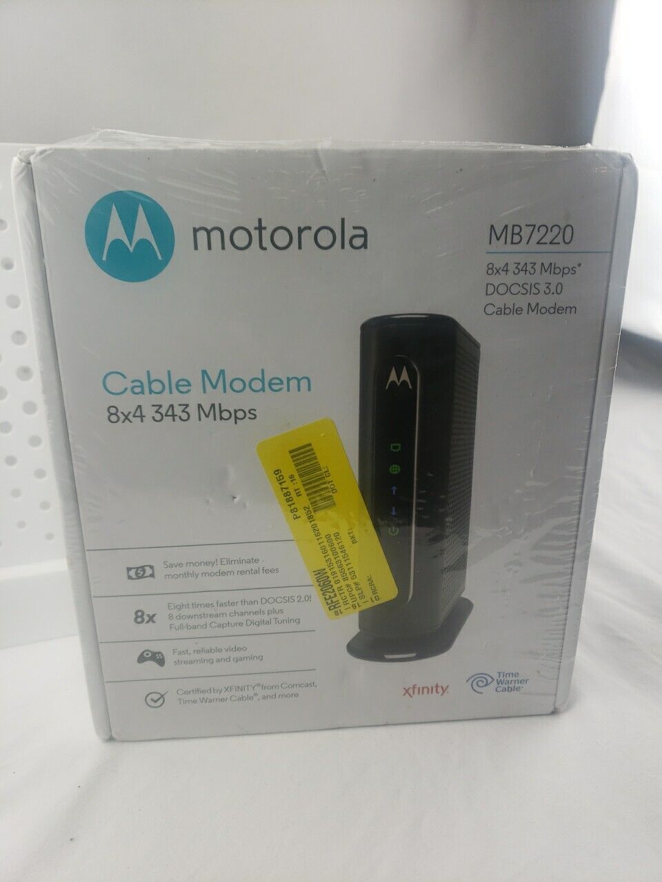 Motorola 8x4 Cable Modem, Model MB7220, 343 Mbps DOCSIS 3.0 New Sealed