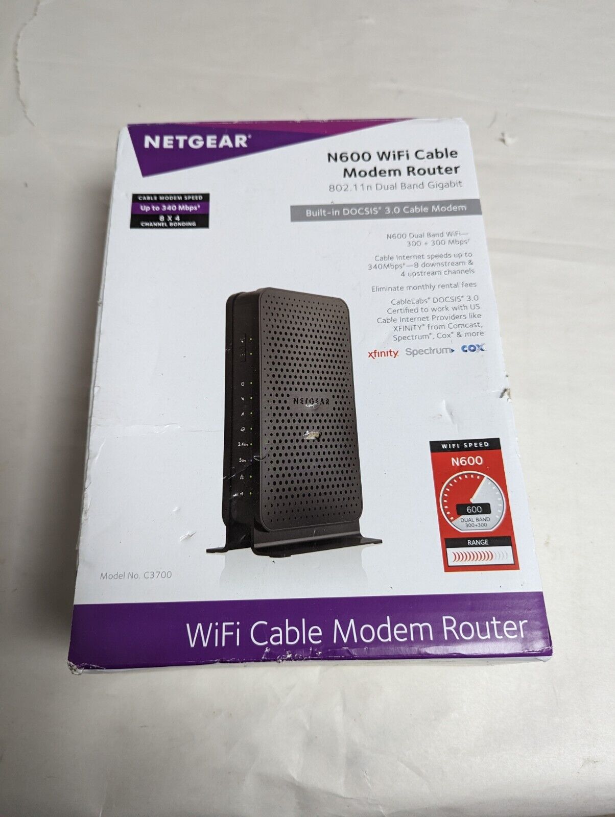 Netgear C3700 N600 Dual Band Gigabit Wi-Fi Cable Modem Router NEW