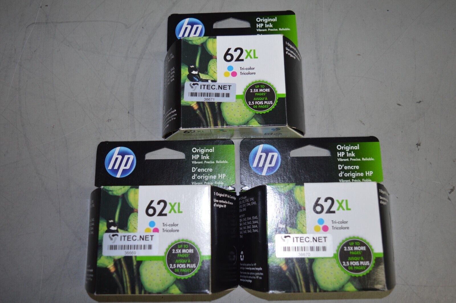 3x Lot Genuine HP 62XL Tri-color Ink Cartridge Yellow, Magenta and Cyan