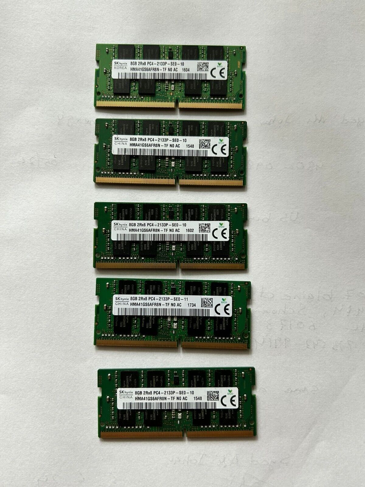 lot 5 8gb ddr4 laptop ram HSK Hynix 8GB 2Rx8 PC4-2133P-SE0-10 Laptop Ram Memory