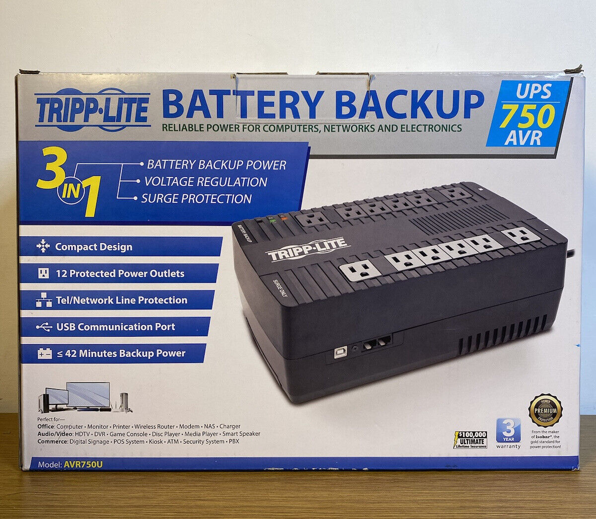 Tripp•Lite Battery Backup AVR750U 750A/450 Watt 120H “New”