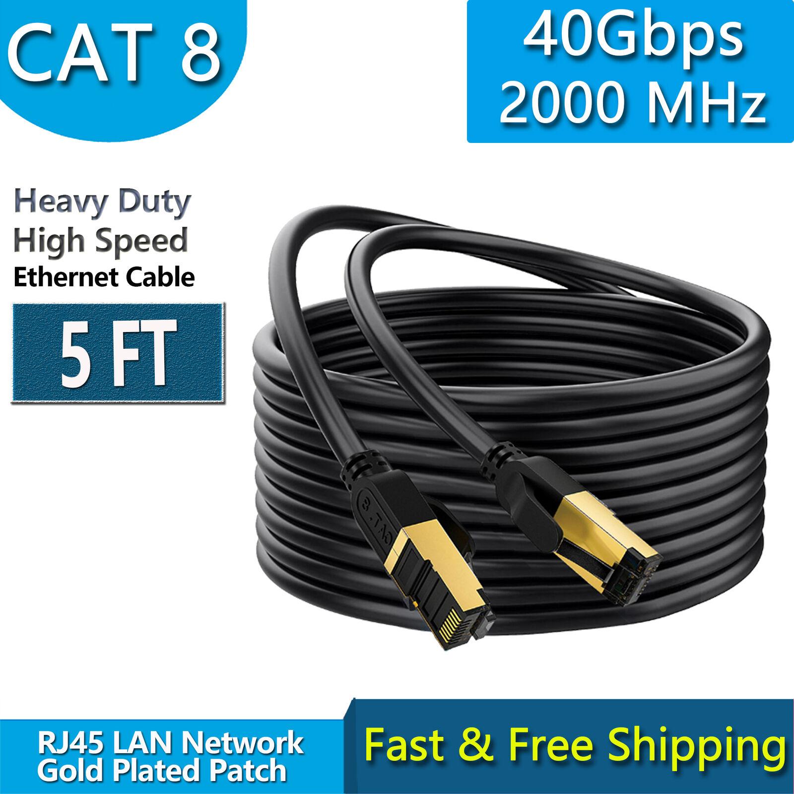 Cat 8 Ethernet RJ45 LAN Cable Super Speed 40Gbps Patch Network Gold Plated lot
