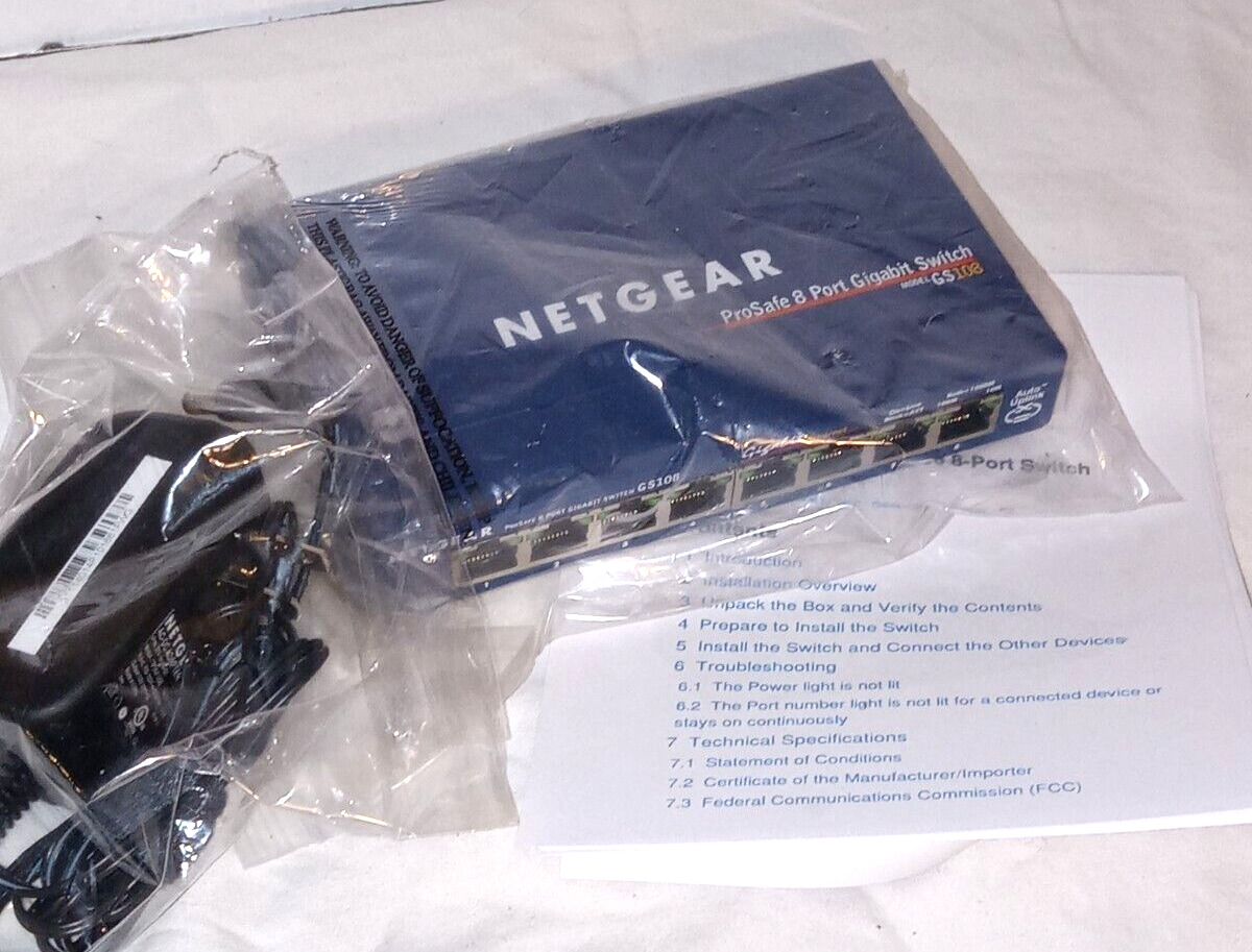 NETGEAR GS108 8 Port Gigabit Switch ProSAFE V3 New/Open Box