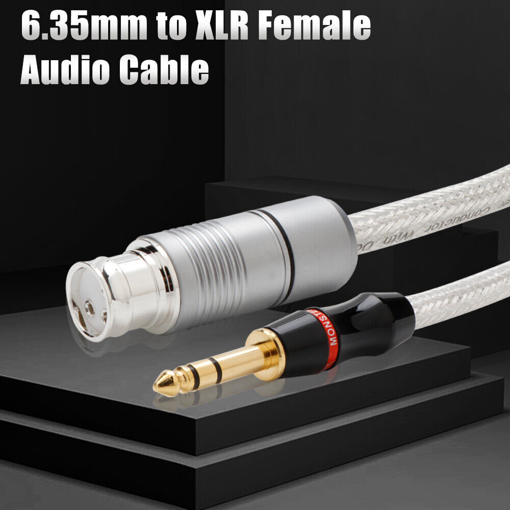 Pure Silver XLR 3-Pin Female to 6.35mm Audio Cable 1/4\