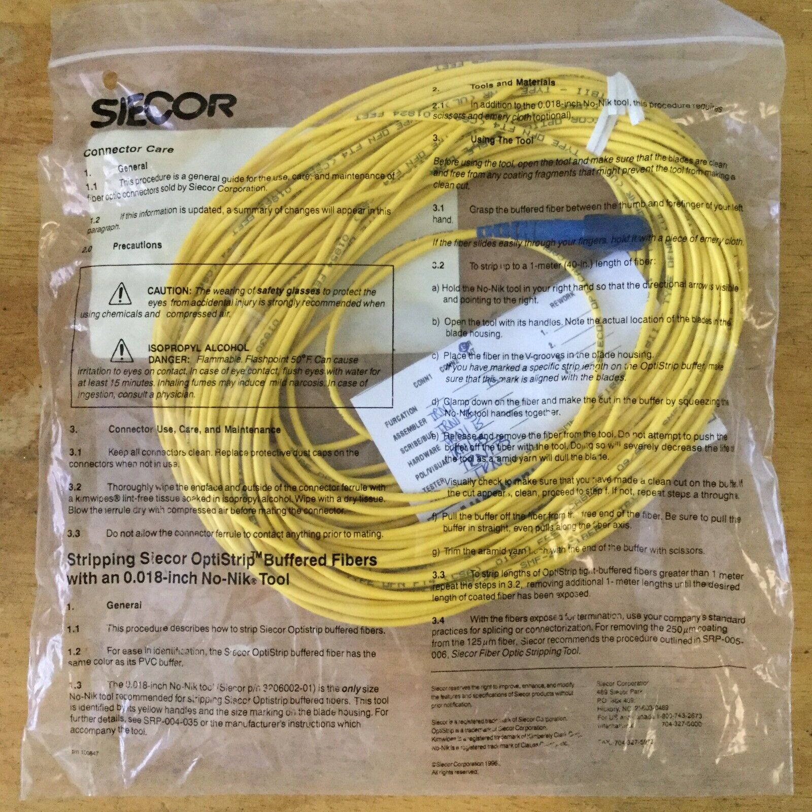 Siecor/Corning Fiber Optic Patch Cord Jumper Cable 1F SFC D4/D4 (D4UPS) - 75 FT