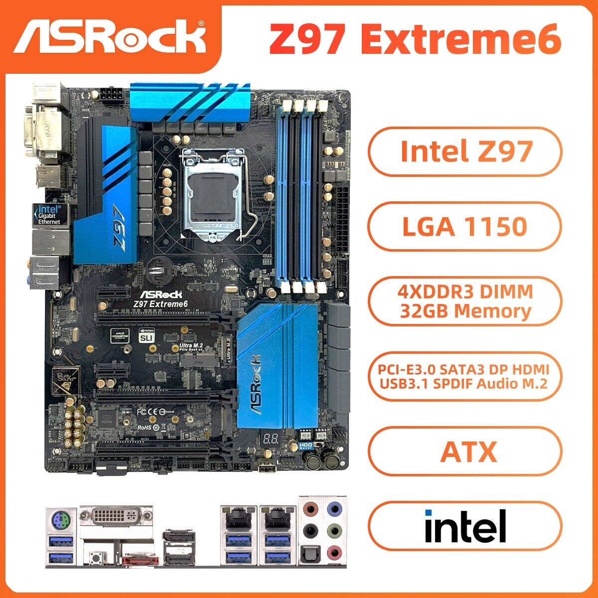 ASRock Z97 Extreme6 Motherboard ATX Intel Z97 LGA1150 DDR3 SATA3 M.2 HDMI eSATA