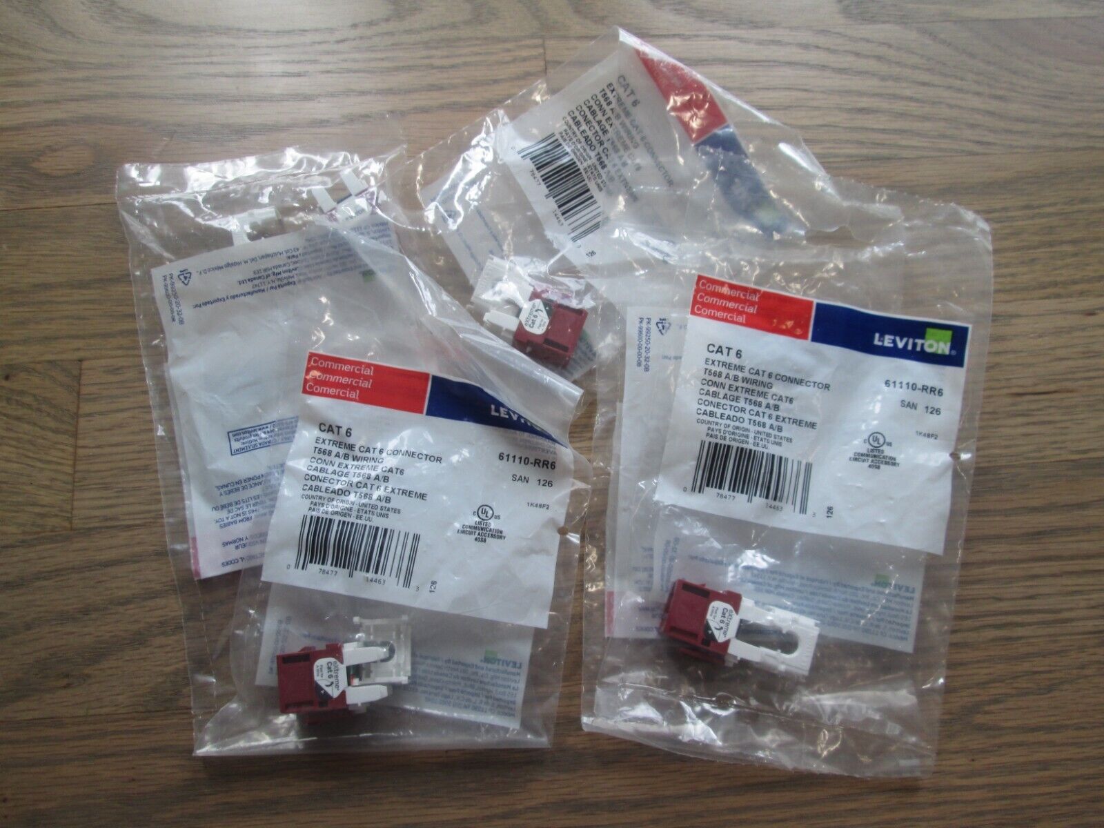 5 pack  LEVITON RED 61110-RR6 Extreme Cat 6 Connector
