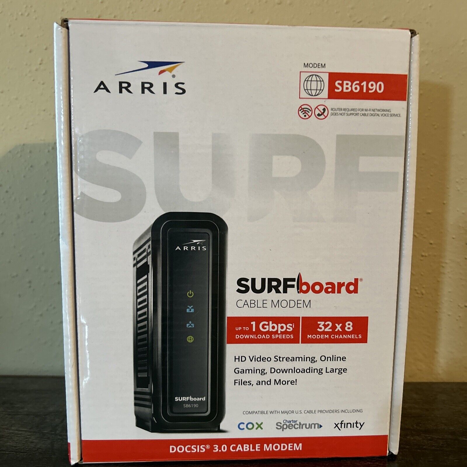 ARRIS Surfboard SB6190 - 32x8 Docsis 3.0 Cable Modem - Black