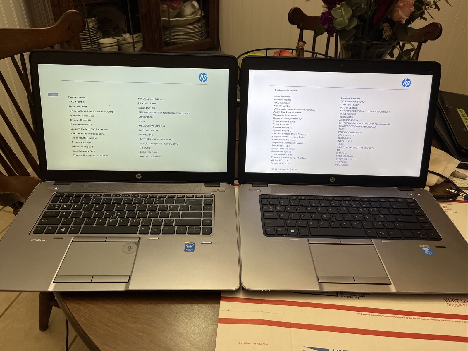 Lot Of 2 EliteBook 850 G2 Laptops Intel i7 15.6\