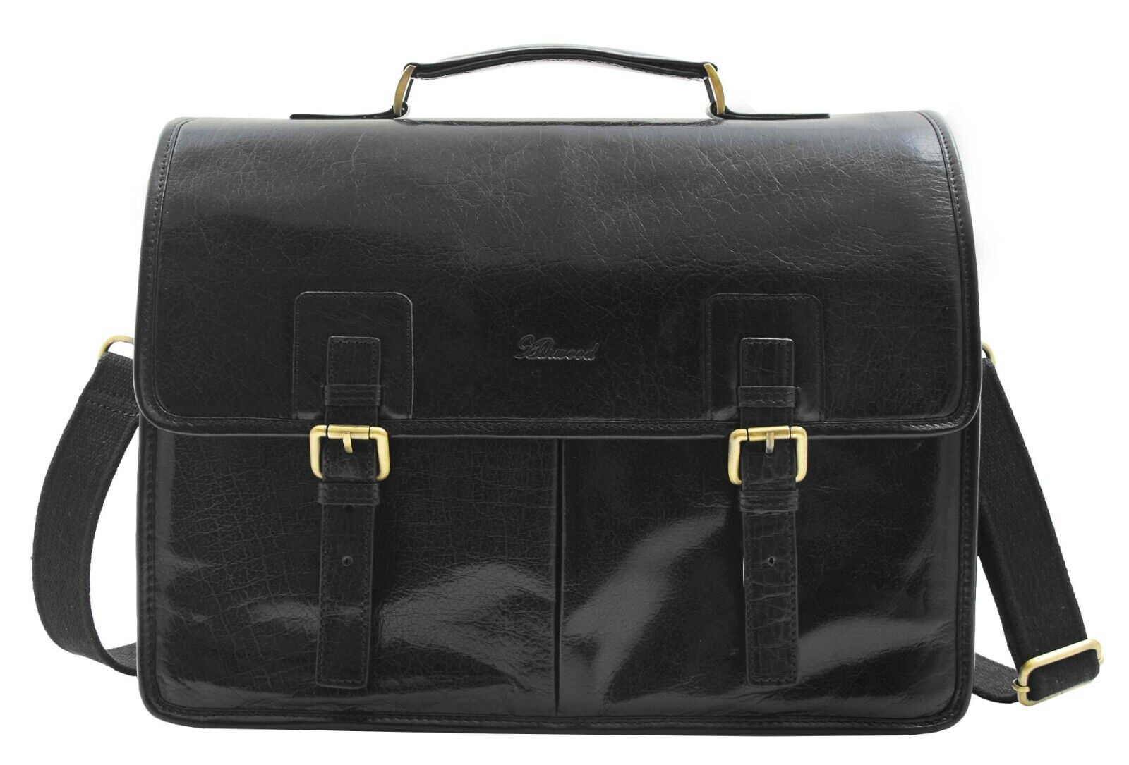 Mens Italian Leather Black Briefcase Expandable Office Bag Messenger Laptop Case