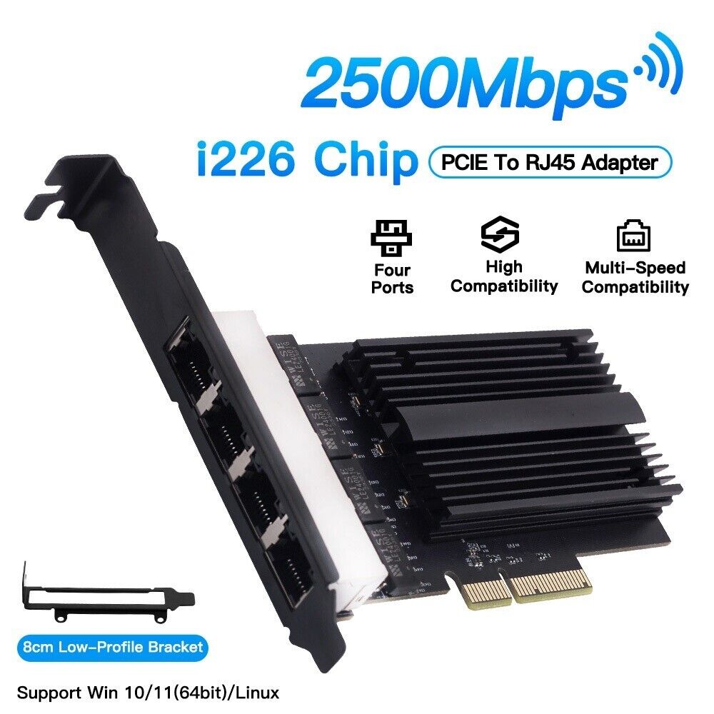 4 Port Gigabit NIC for Intel I226 Gigabit Ethernet PCI-E to RJ45 Network Adapter