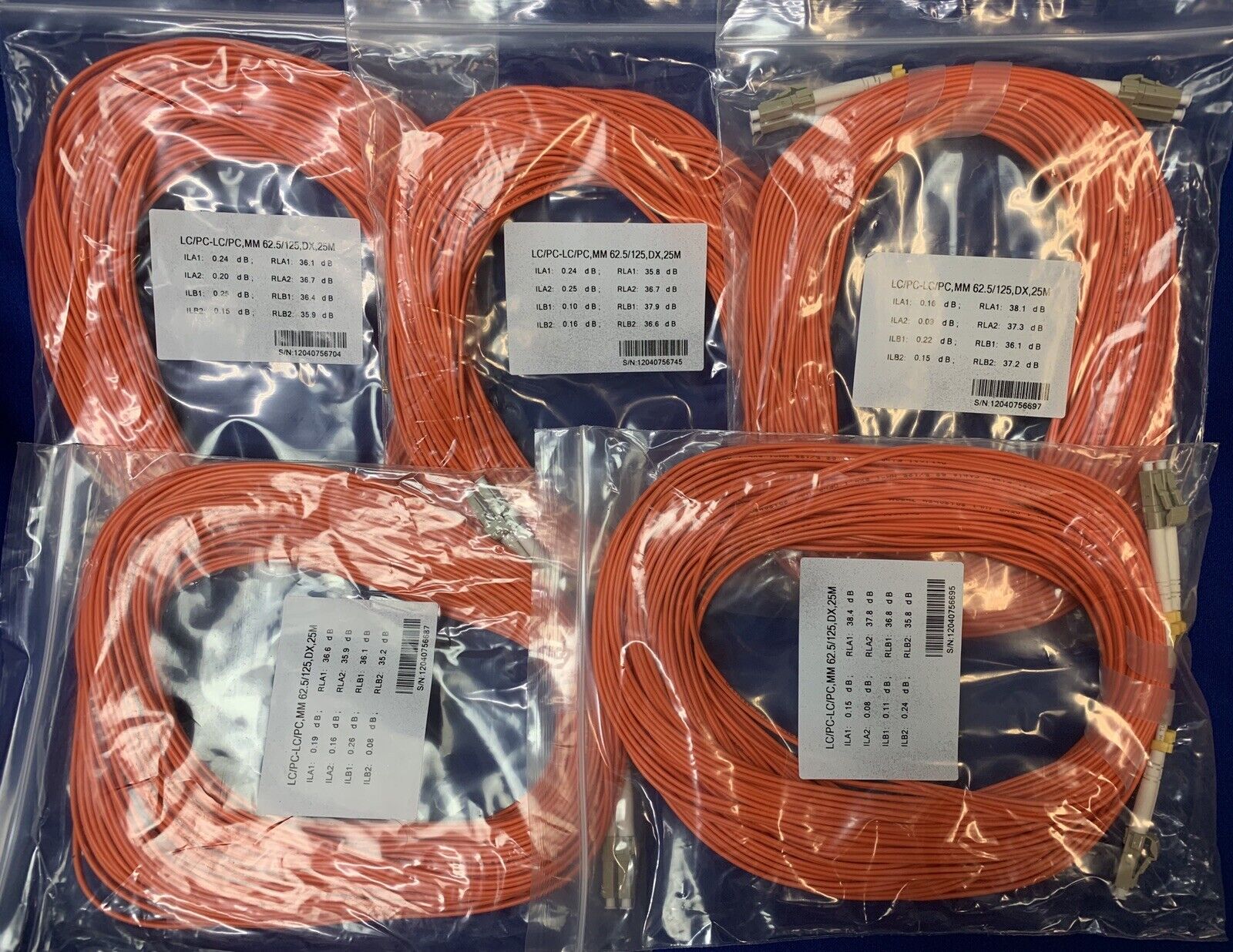 LC-PC Multimode 62.5/125 Duplex Fiber Optic Cable 25 Meter 3mm Jacket ⭐LOT OF 5⭐