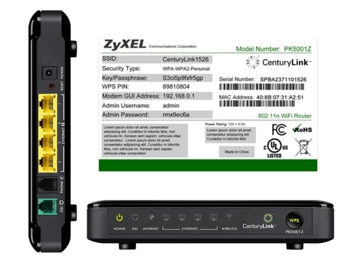 CenturyLink ZyXEL PK5001z Modem w/ Power Cord Included Lightly Used