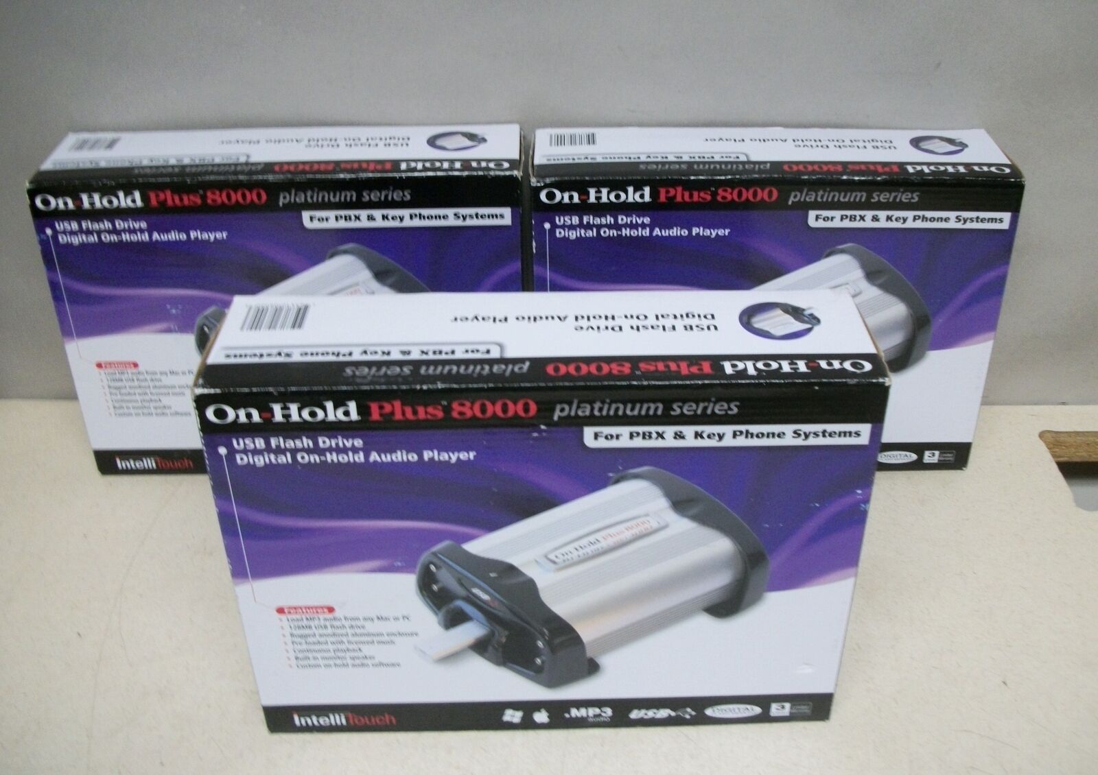 Lot of 3 - INTELLITOUCH On-Hold Plus 8000 Platnium USB Flash Drive Audio Players