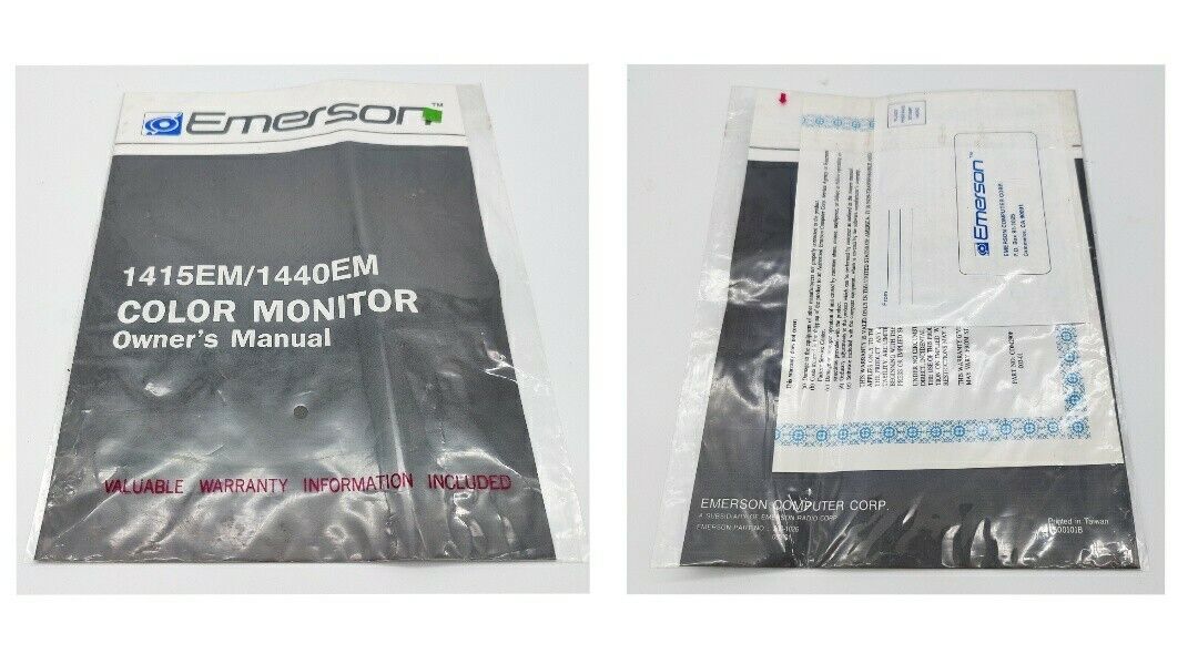 VTG Sealed EMERSON 1415EM/1440EM Owners Manual Computer Monitor w/ Warranty Card