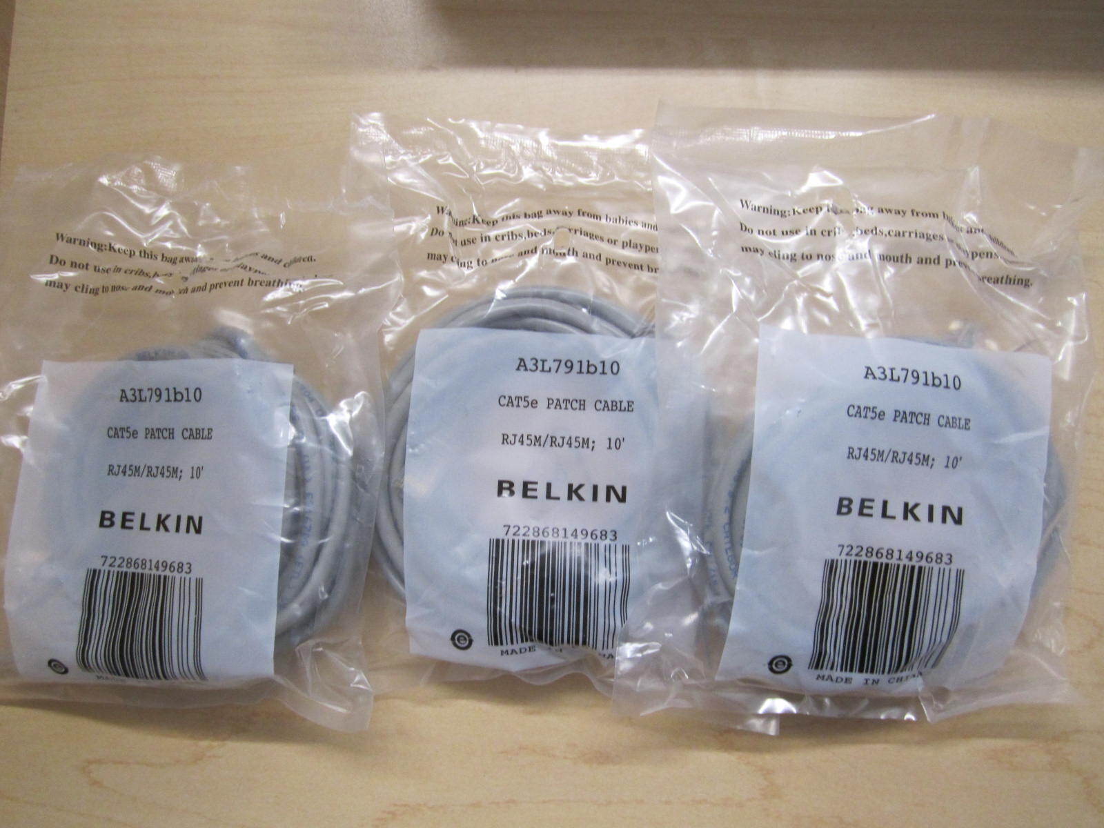Cat5e Belkin Patch Cable 10' 3 pack RJ45m/RJ45M;