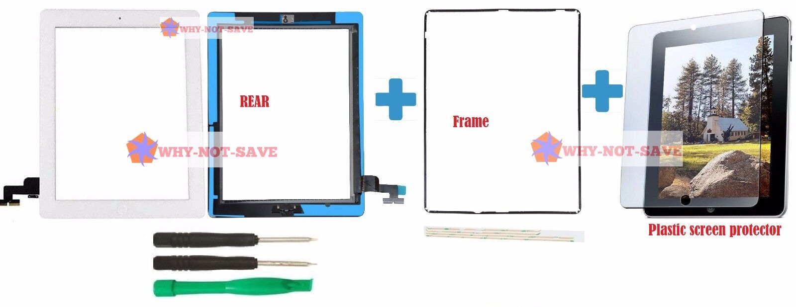 Outer Touch Glass Digitizer Replacement Screen Part for Ipad 2nd 2 + frame tools