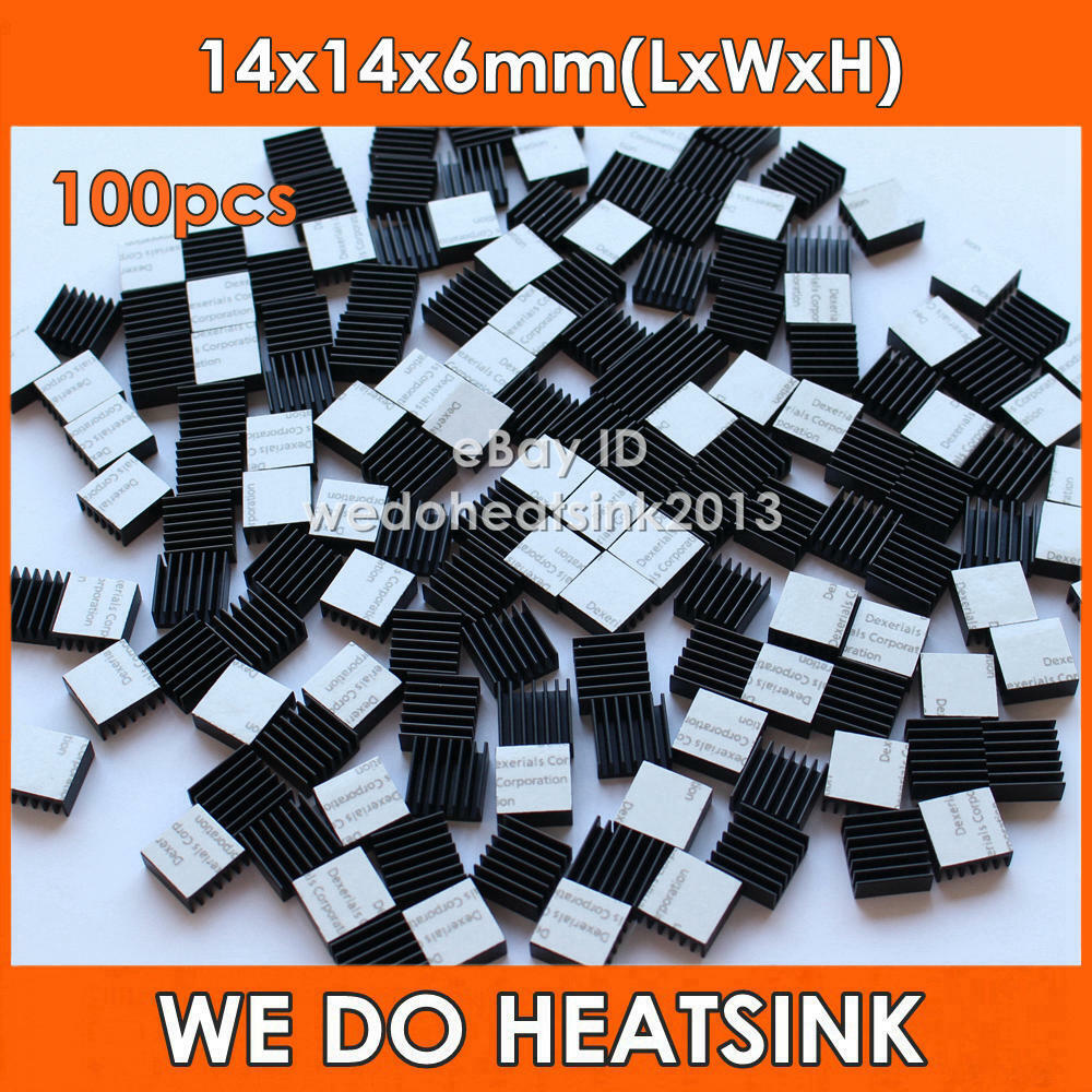 100pcs 14*14*6mm Small Black Anodized Heatsink Cooler With Thermal Adhesive Tape