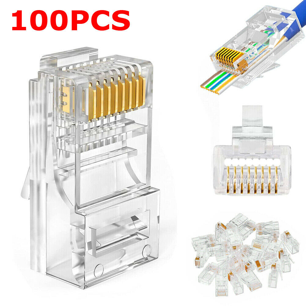 100PCS RJ45 Pass Through Modular Plug Network Cable Connector End 8P8C CAT6 CAT5