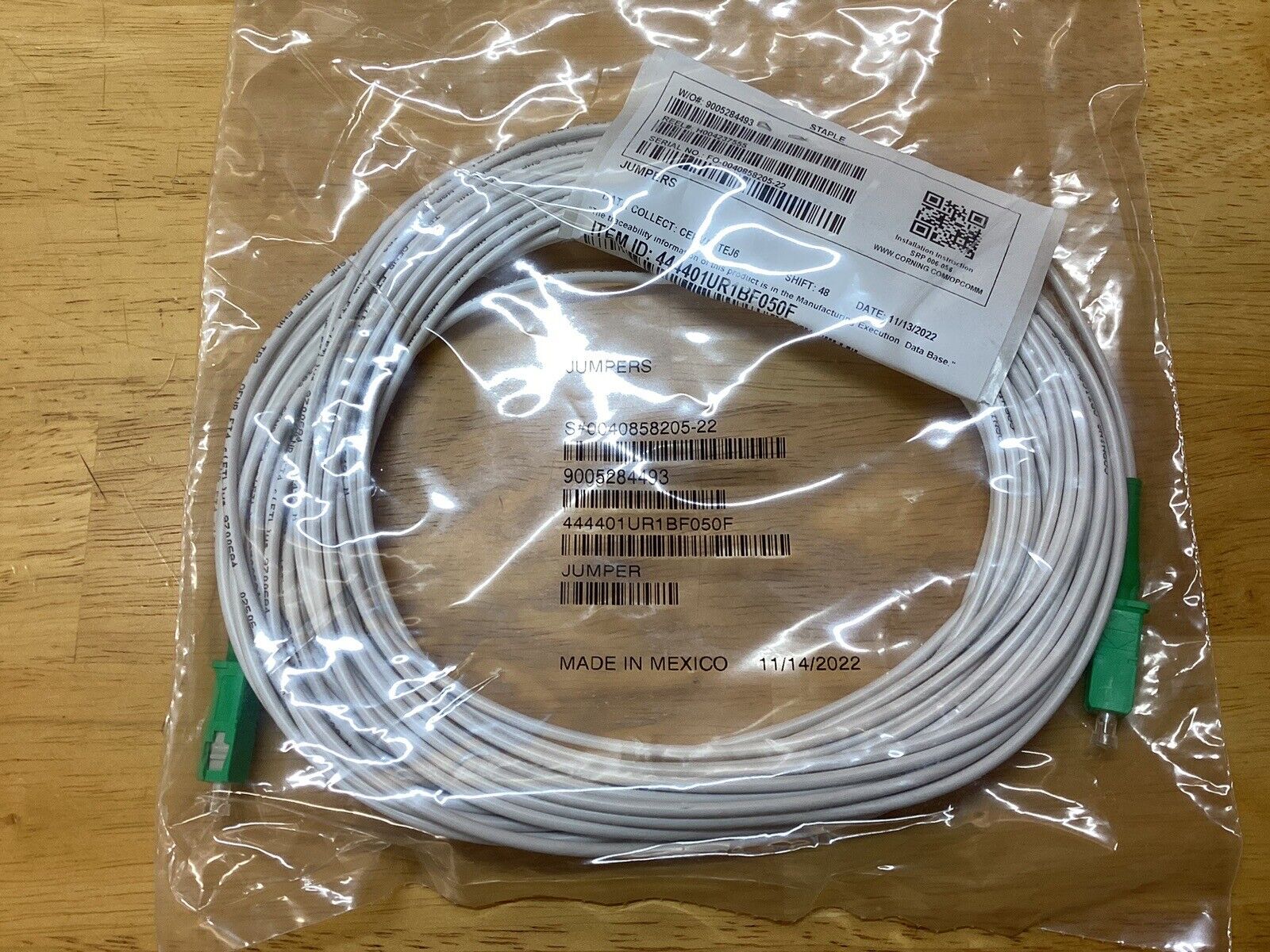 Corning SM Fiber Optic Patch Cable 1F 50ft 2.9mm SC/APC To SC/APC (11/2022)