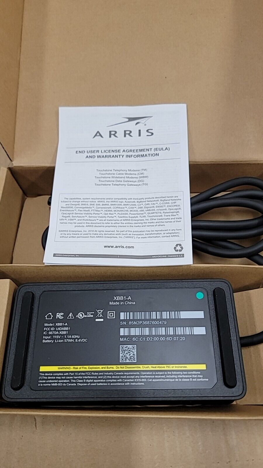 Arris touchstone XBB1-a Battery backup devices For XB6 cable modem 57WH 8.4VDC