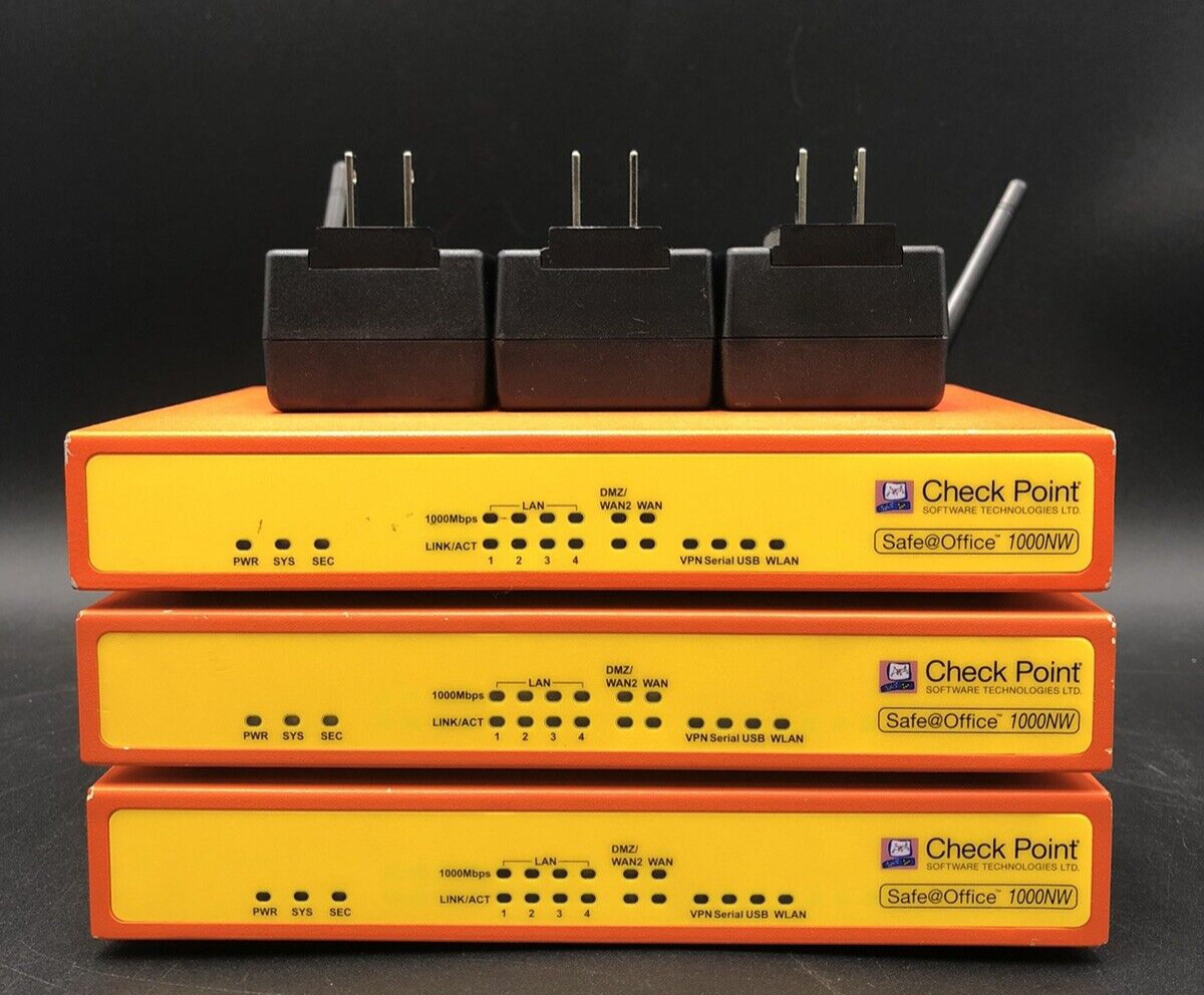 LOT OF 3 CheckPoint 1000NW & 1000N Safe@Office SBXNW-100-1 VPN Router W/Charger