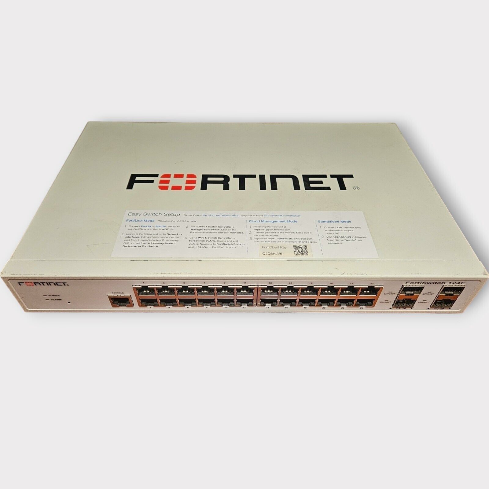 Fortinet Fortiswitch-124E 24x GE RJ45 4x GE SFP 1U Ethernet Switch No Rack Ears