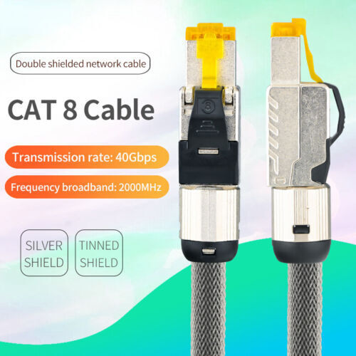Hifi Pure Silver CAT8 Ethernet Network Cable 40Gbps 2000MH RJ45 Patch Cord