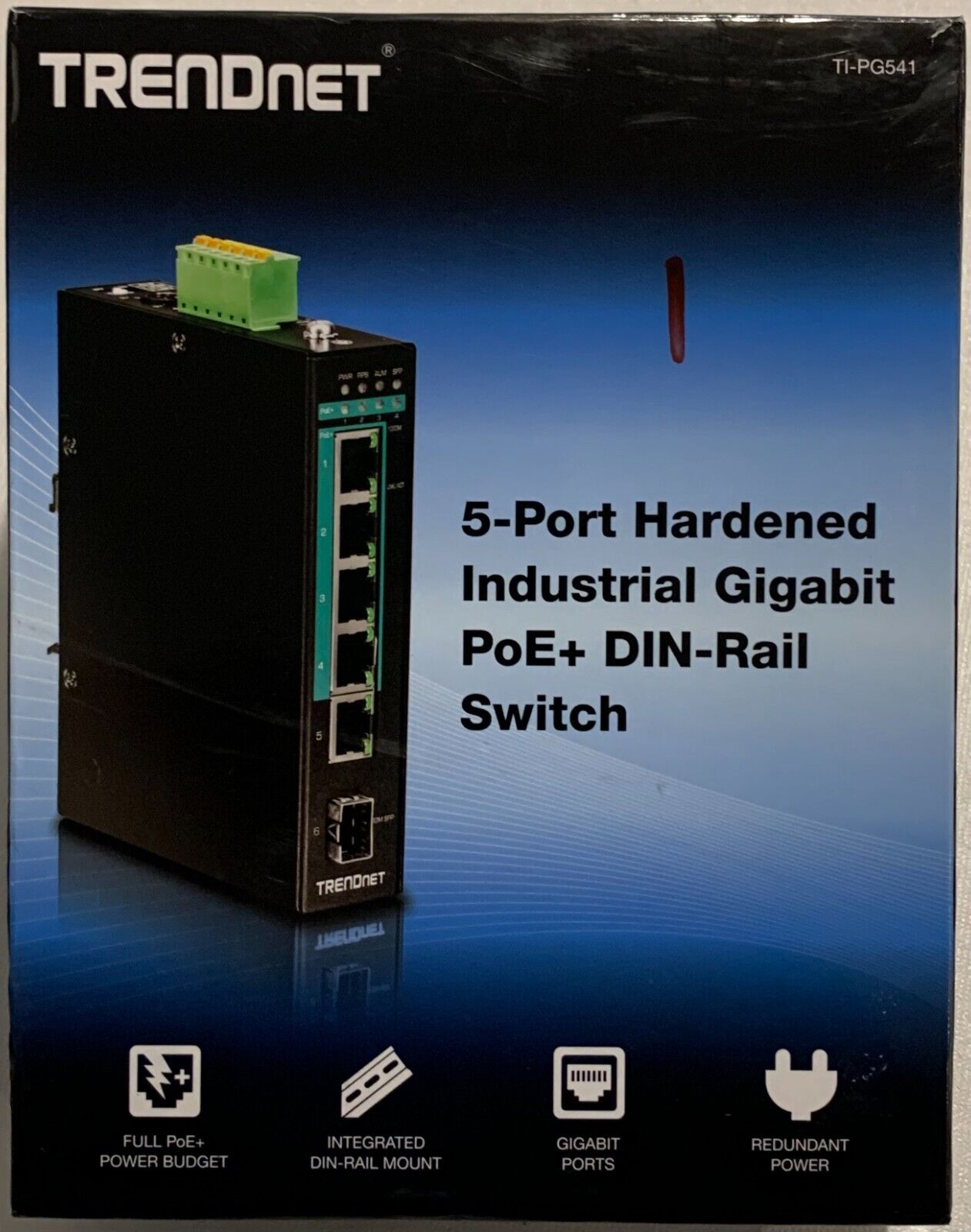 TRENDnet TI-PG541 5-Port Hardened Industrial Gigabit PoE+ DIN-Rail Switch