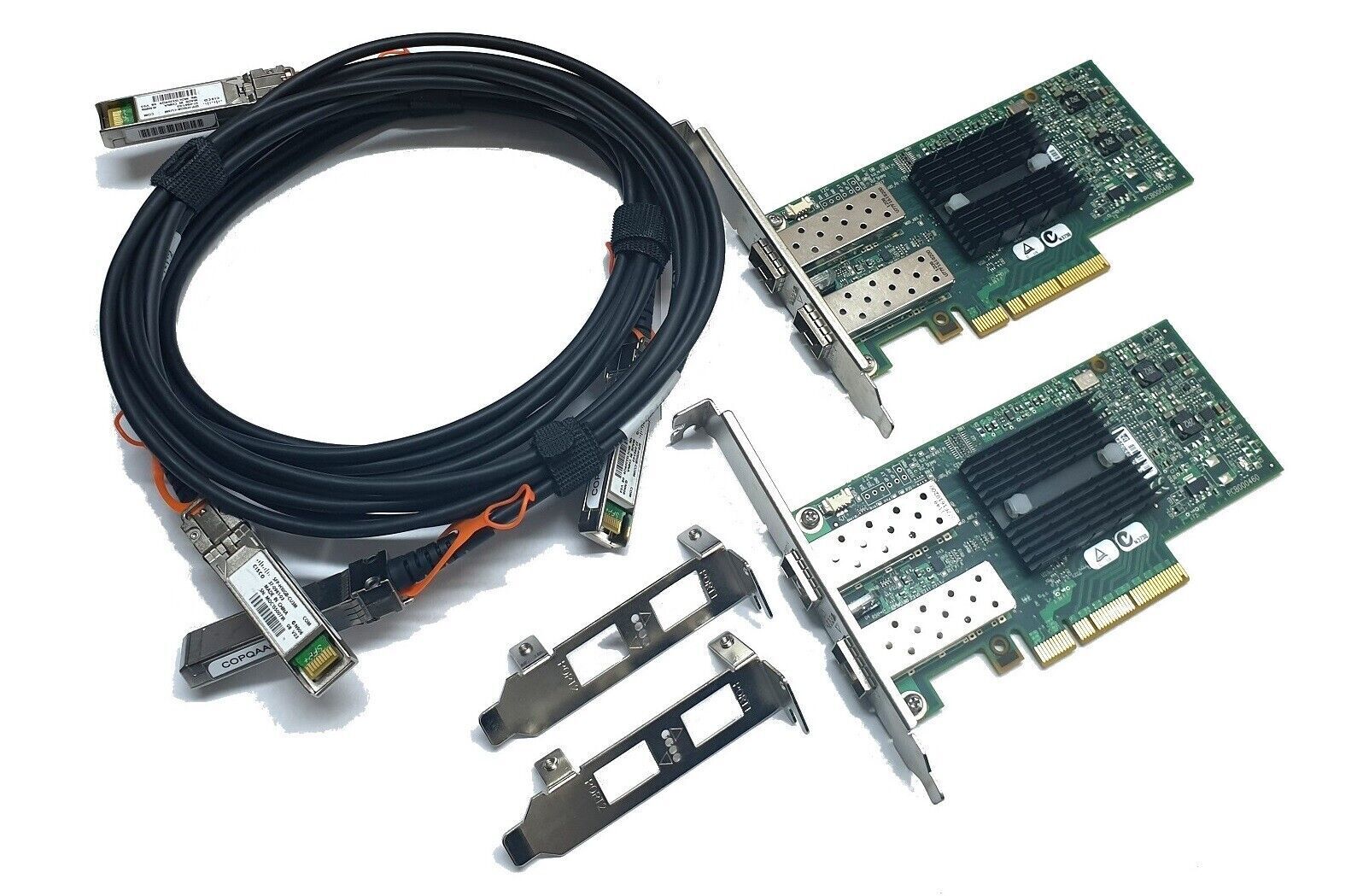  Network Kit 2x Mellanox MNPH29D-XTR ConnectX-2 Dual Port 10Gbe SFP+ 2x 3m Cable