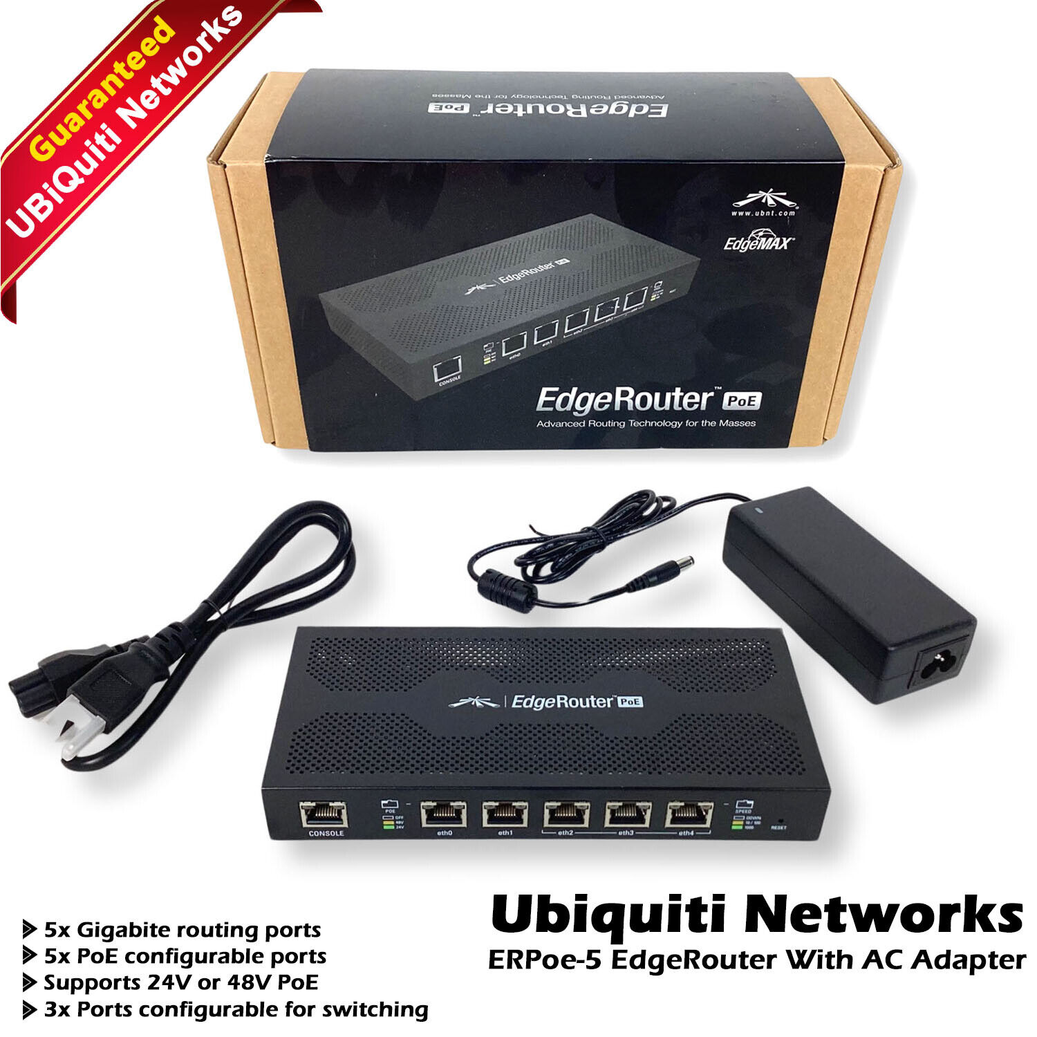 Ubiquiti ERPoe-5 Edge Router PoE 5-Port Advanced Network Router 6W1CR
