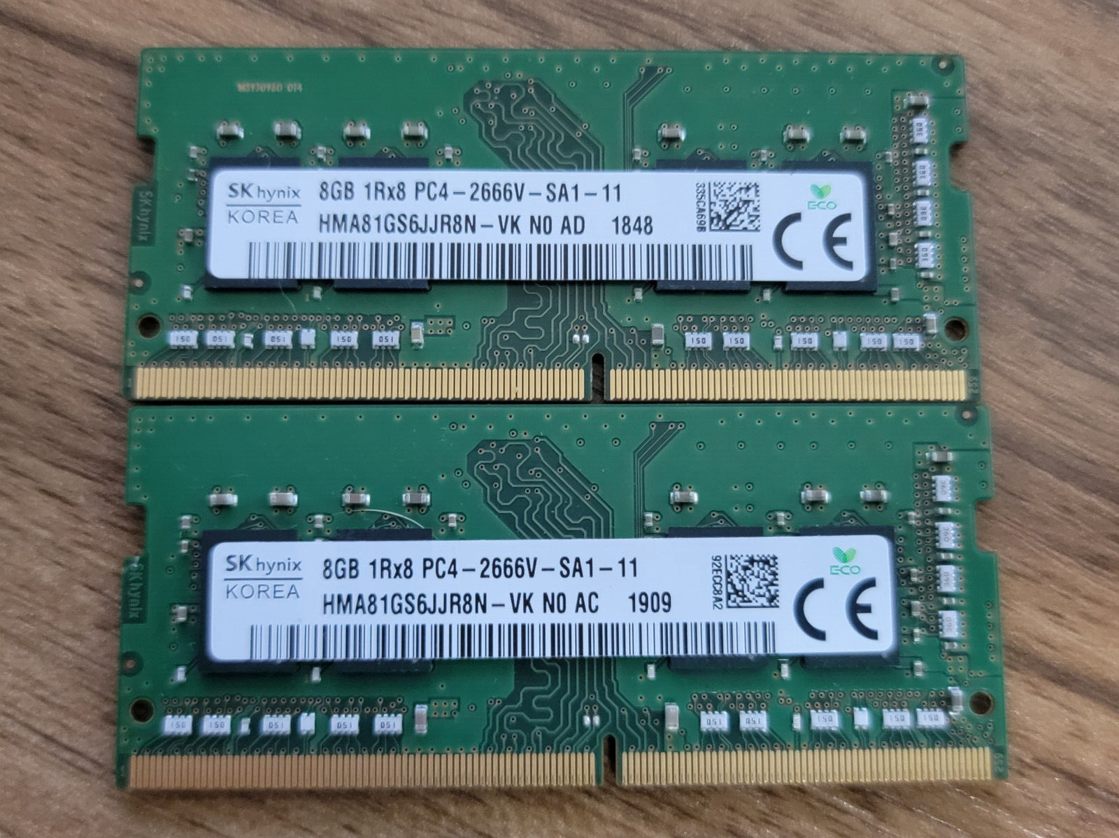 Lot of 2 SK HYNIX 8GB 1Rx8 PC4-2666V DDR4 SODIMM MEMORY RAM HMA81GS6JJR8N-VK