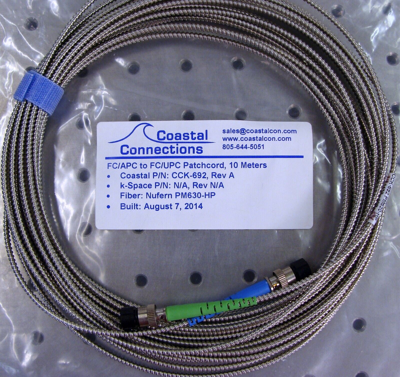 Fiber Optic Patch Cable FC/APC to FC/UPC PM 620-850nm PM630-HP fiber, 10 meters