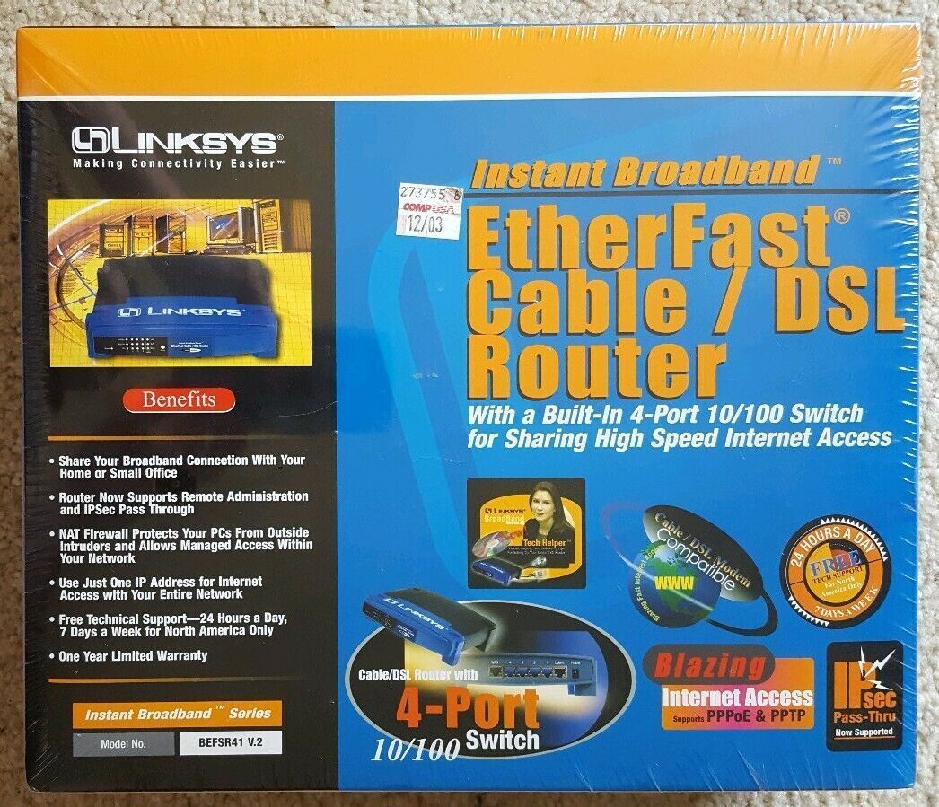 Linksys EtherFast  4-Port Cable/Dsl Wired Router BEFSR41 New Factory Sealed 