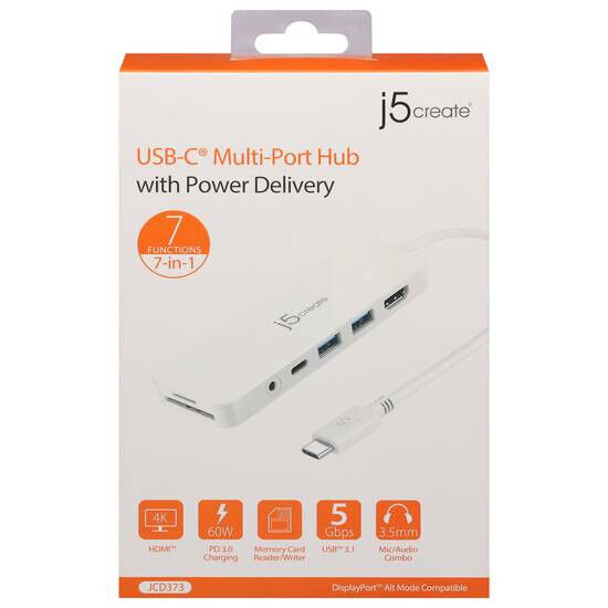 j5create - USB-C Multi-Port Hub with Power Delivery - White #C5 JCD373