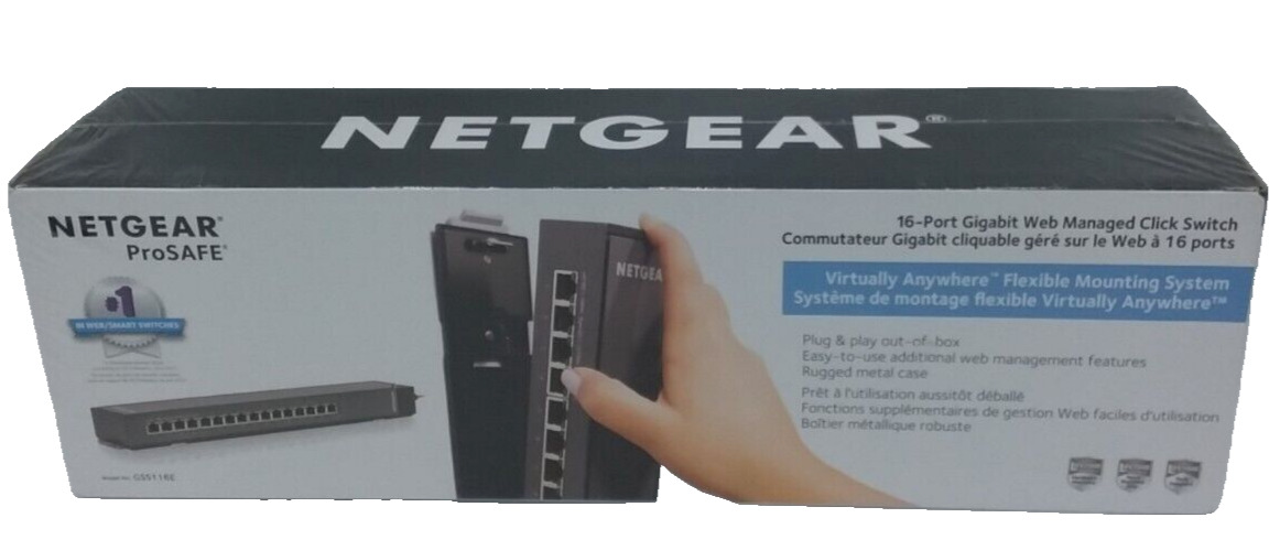 Netgear ProSafe 16 Port Standalone Ethernet Switch GSS116E-100NAS New Sealed