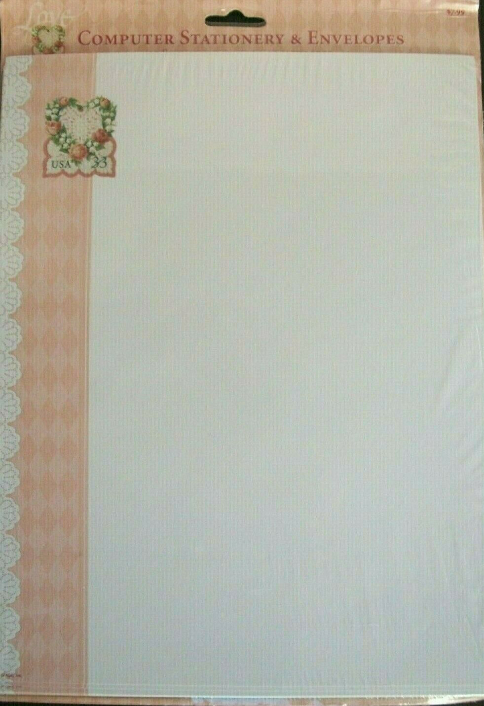 Victorian Valentine Love Stamp Computer Stationary Sheets & Envelopes USPS 1999